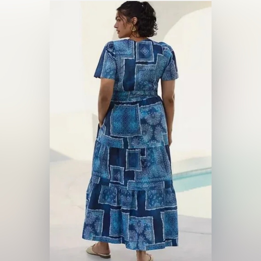NWT Anthropologie The Somerset Bandana Patchwork Blue Maxi Dress - Picture 2 of 6